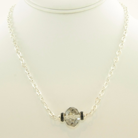 Silver Tone Necklace with Crystal Pendant - Picture 1 of 8